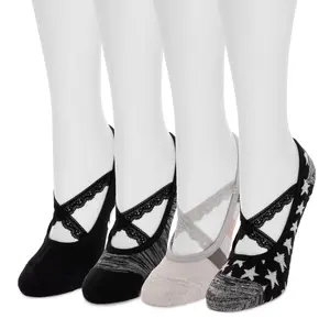 Women's Criss Cross Ballerina Show Socks, 4-Pack Cushioned Athletic Socks, 1 Size Gym Wear for Workout