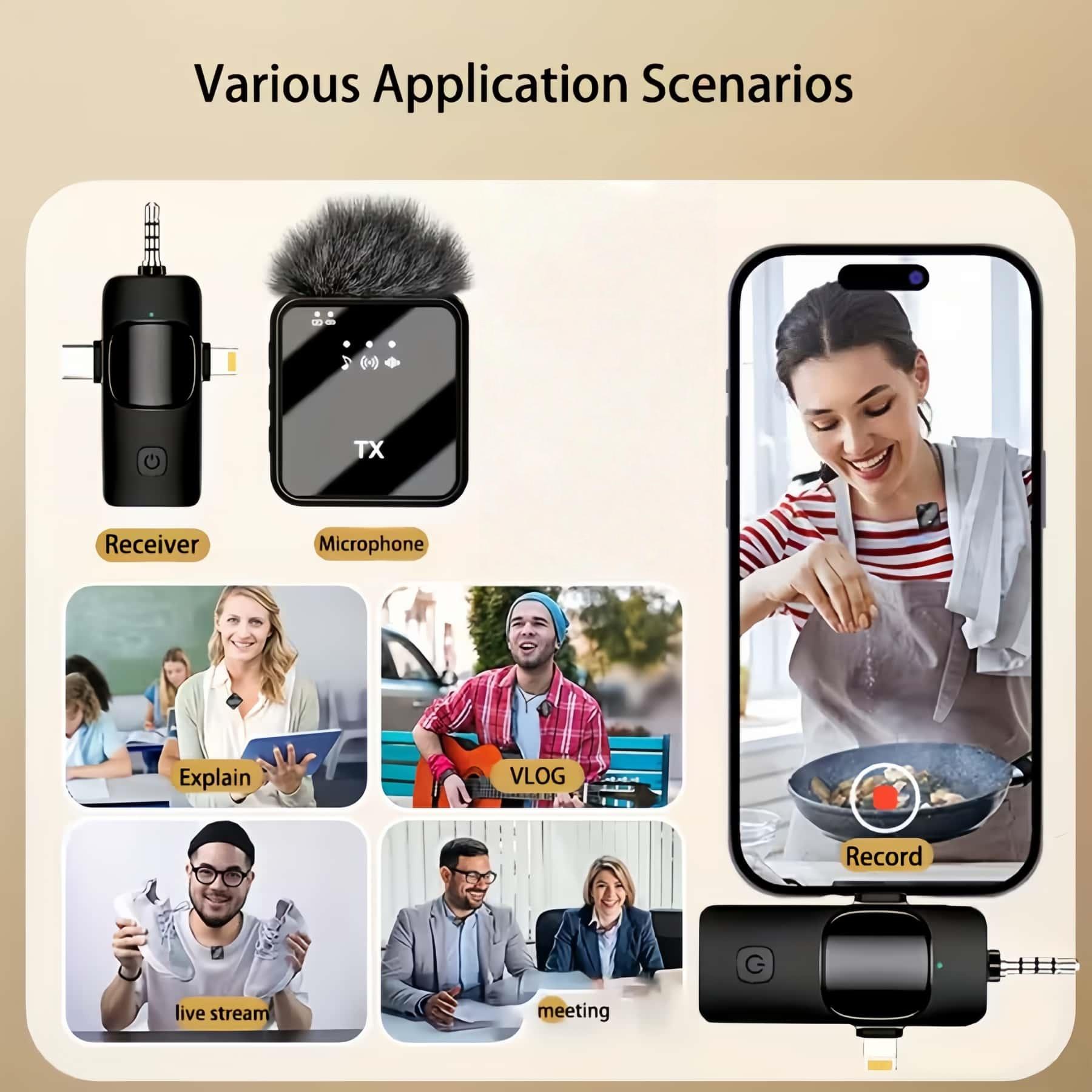 3-in-1 Square Lavalier Microphone High-Efficiency Noise-Canceling Compact with Clip Mirror Finish Fuzzy Mic for Clear Sound Wind and Noise Professional Equipment for Photography Travel Interviews Vlogs Plug and Play
