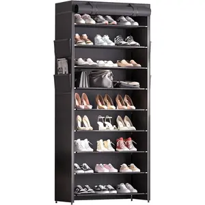 Shoe Rack with Covers - 9 Tall Shoe Rack Organizer Large Capacity Shoe Shelf Lightweight, and-Saving Shoe Rack is Perfect for Storing Shoes in Garages, Hallways, and Balconies