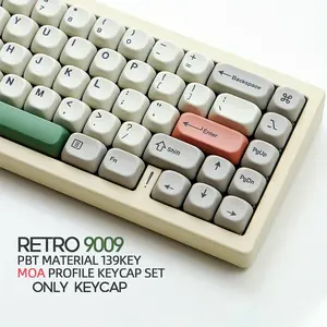 Liu Fei Digital139-Key PBT Dye Sublimation Keycaps (MOA Profile) - Retro Beige/ & Grey/White Backlit-Specific Caps for MX Switch (61/64/68/87/96/104/108) Keyboards - Compatible with QWERTY, AZERTY, DVORAK (Caps Only)