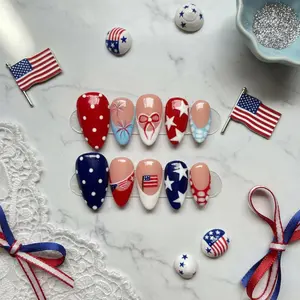 Handmade 4th of July Nails, USA Nails Red White Blue Press On Nail