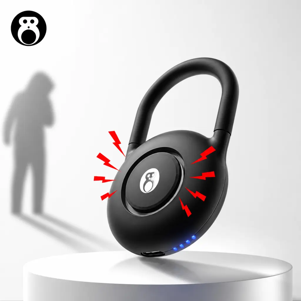 HOU Compact Personal Security Alarm Keychain - 130dB Non-Lethal Self-Defense Sirens, USB-C Rechargeable, Lightweight, Dual-Mode Alert, Strobe Light, Universal Fit for Women's Safety Needs