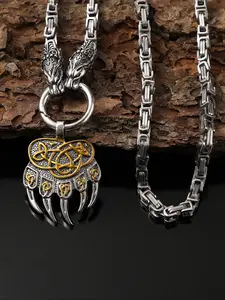Vintage Viking Snake Head Wolf Face Bear Claw Warrior Pendant Necklace, Fashion Trendy Unisex Punk Style, Norwegian Party Jewelry Gift, Exquisite Chain Jewelry