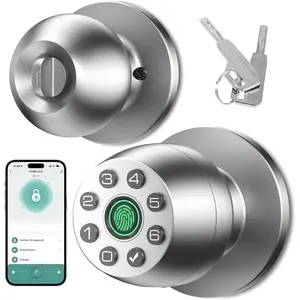 Fingerprint Door Lock,  Door knob with Fingerprint and keypad Password, App-Controlled biometric Door Lock, keyless Entry, Suitable for bedrooms, Offices, Hotels, Apartments (Matte )HL-6