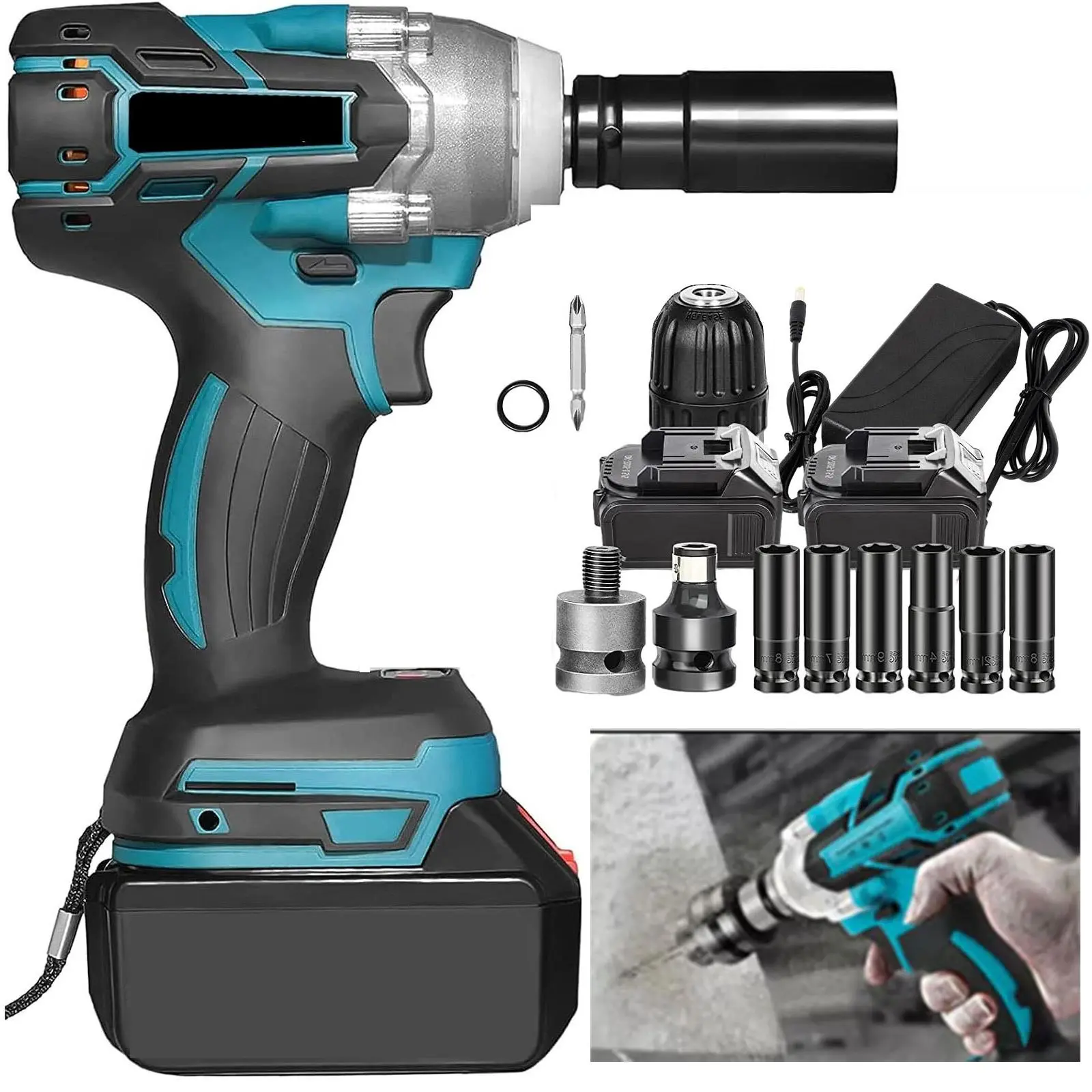 High Power Cordless Impact Wrench 1/2 Inch Drive, 3200RPM Heavy-Duty Impact Gun, Fast Charging Battery, Complete Accessory Set for Tire Removal & Heavy Equipment Maintenance Wireless Drill Set Wireless Drill Kit