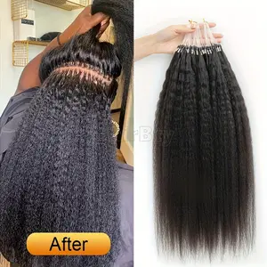 New Fashion Wholesale Kinky Straight Micro Loop Ring Human Hair Extensions 12-24 Inches Natural Black Yaki Straight Microlinks - Secure Loop Link Tips for, Seamless Blending & Damage-Hair Extensions, Easy Application, Voluminous Look, Smooth Textur
