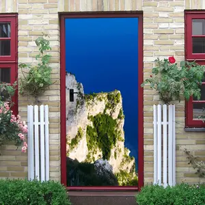2pcs Mediterranean Cliff Sea View Wall Sticker Modern Minimalist Living Room Entrance Decor Self Adhesive Removable Bedroom Backdrop Decal Italian Coastal Scenery Home Wall Decoration