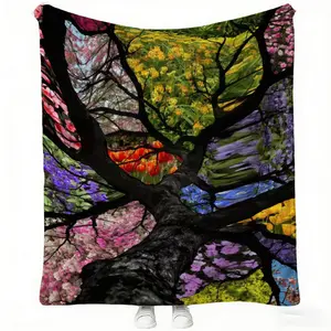 Life Tree Spring Bloom Flannel Blanket, Soft Plush Warm Bedding, Bedroom Sofa Window Cover, Natural Life Force Home Decor