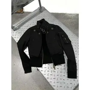 Women's Vintage 90s Harajuku Streetwear Button-Front Hooded Jackets - Long-Sleeve Polyester Casual Aesthetic Grunge Stand Neck Autumn Outerwear