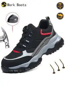 Steel Toe Work Shoes for Men Lightweight Breathable Comfortable Closed Safety Footwear Anti-smash Anti-Punctur Rotary Buckle Protective Shoes Industrial & Construction Safety Shoes