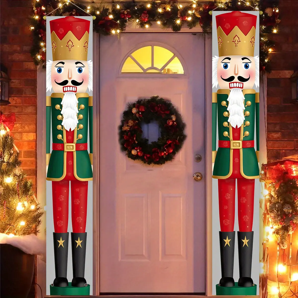 1 Pair Vibrant Christmas Nutcracker Soldier Pattern Christmas Banner, Door Banner Couplets, Christmas Decoration Christmas Pendants Door Christmas Yard Sign, Home Hanging Xmas Porch Sign Decoration for Indoor, Outdoor, Door Holiday Decor