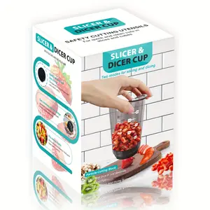 1pc Cup Slicer, multifunctional cutter for strawberry, egg and salad vegetables. Quick & easy manual fruit and food processor, equipped with slicing and dicing blades and 3 accessories, mini portable kitchen gadget.