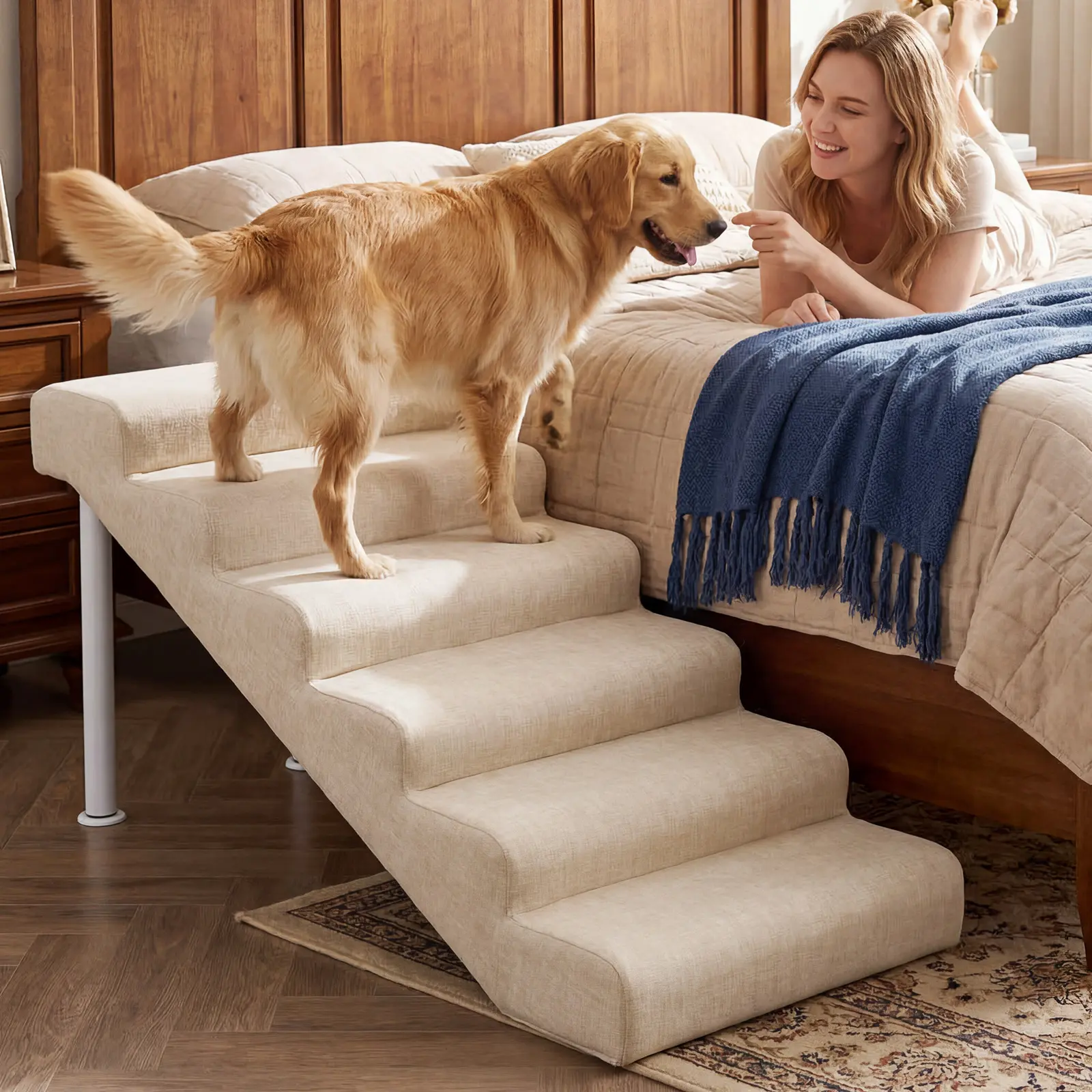 SLSY Dog Stairs for High Beds & Couches, Non-Slip Pet Steps with Washable Cover for Small, Medium & Senior Dogs Waterproof with Removable Cover & PE Support Board for Sofa, Chair, or Stairs , Holds up to 150 lbs (XL)