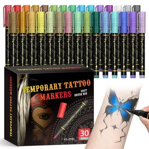 Temporary Tattoo Marker Set, Safe Non-Toxic Skin-Friendly Body Paint Pens, Suitable for Adults Kids Makeup Artists Party Lovers