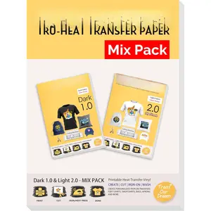 Heat Transfer Paper for Dark and Light T Shirts (10+2 Sheets, 8.5x11, Mix Pack) Iron on Transfers for Dark & Light Fabrics Printable HTV Heat Transfer Vinyl for Inkjet Printers (D1L2)