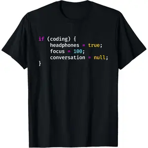 100%cotton Funny Joke Programming If Coding Headphones Focus T-Shirt T-Shirt