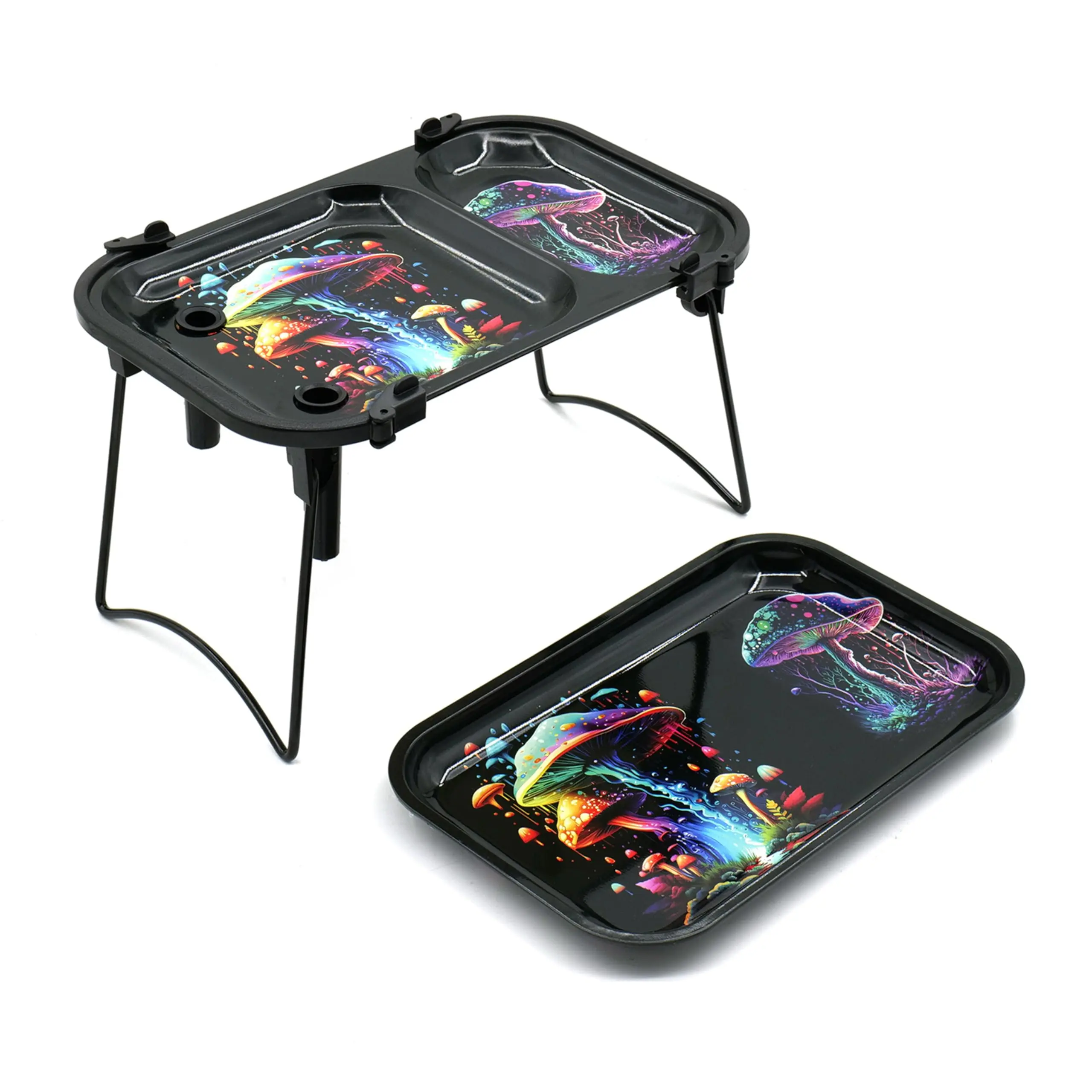 Foldable Metal Rolling Tray  2pcs Large Coloful Multi-purpose 9.1 X 6.2 Inches Table Kit With Trays Including Tools Packer Maker Colorful Mushroom Pattern (ao028-1)