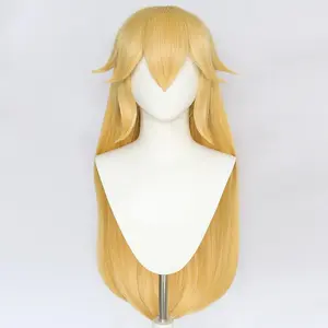 QQXCAIW Synthetic Hair 30 Inch Long Blonde Straight Princess Peach Cosplay Wig for Women Halloween Party Wigs