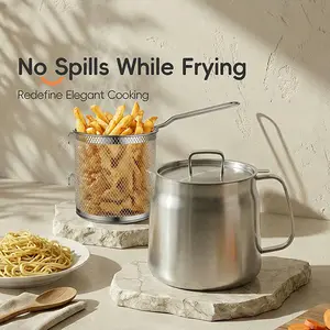 304 Stainless Steel Deep Fryer Pot with Oil Filter Basket & Lid - Induction & Gas Stove Compatible Tempura Frying Pan for French Fries, Chicken, Home Kitchen Use, Sleek Finish, Functional Kitchenware, Durable Cookware