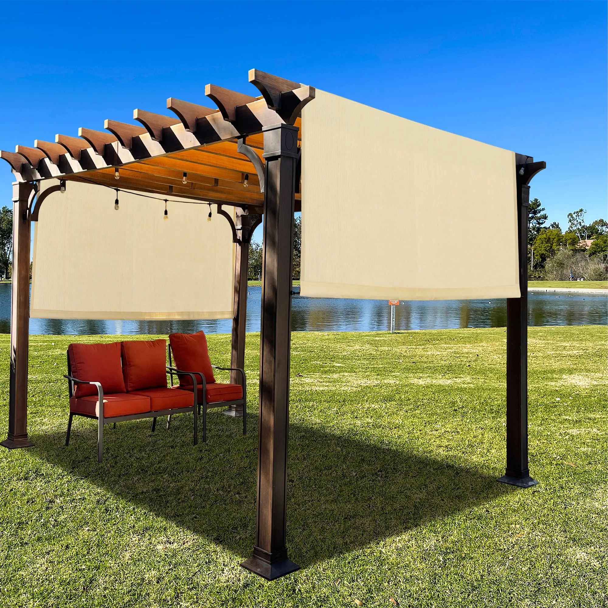 Breathable Pergola Shade Cover Replacement - Pergola Replacement Canopy Adjustable Sun Shade Cover with Heavy Duty Metal Weighted Rods - Grey