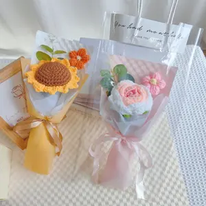 Valentine's Day Gift: Hand-Knitted Yarn Flower Bouquet (Sunflowers, Carnations, & Roses) — Finished Product