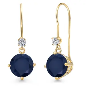 14K Yellow Gold Blue Sapphire and Lab Grown Diamond Earrings for Women | 5.05 Cttw | Gemstone September Birthstone | Round 8MM