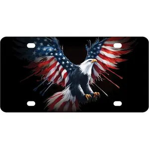 Personalized  Flag  Bald Eagle License Plate - Personalise  Front License Plate Stainless Steel - Metal  Plates - Standart   Tag Frame for Front