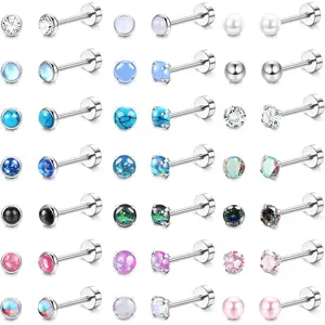 YADOCA 21Pairs Hypoallergenic Surgical Steel Earrings - Flat Back Stud Earrings for Women Men - 20G Small Flatback Stud Earrings - Screw Back Cartilage Earring Sets for Multiple Piercing