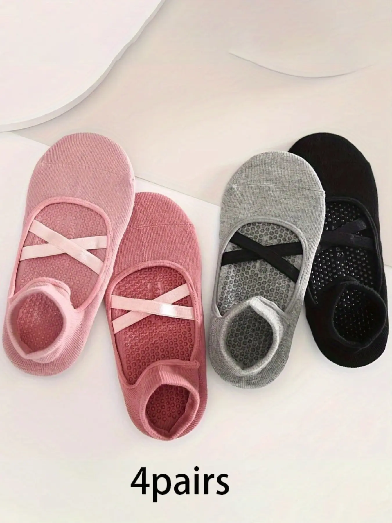 4 pairs of stylish and minimalist solid-color yoga active socks athletic with Anti Slip Grippy Socks and silicone bottom design for comfortable casual wear, suitable for women's sports, yoga, and fitness activities, Workout Socks