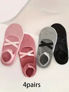 4 pairs of stylish and minimalist solid-color yoga socks with silicone bottom design for comfortable casual wear, suitable for women's sports, yoga, and fitness activities