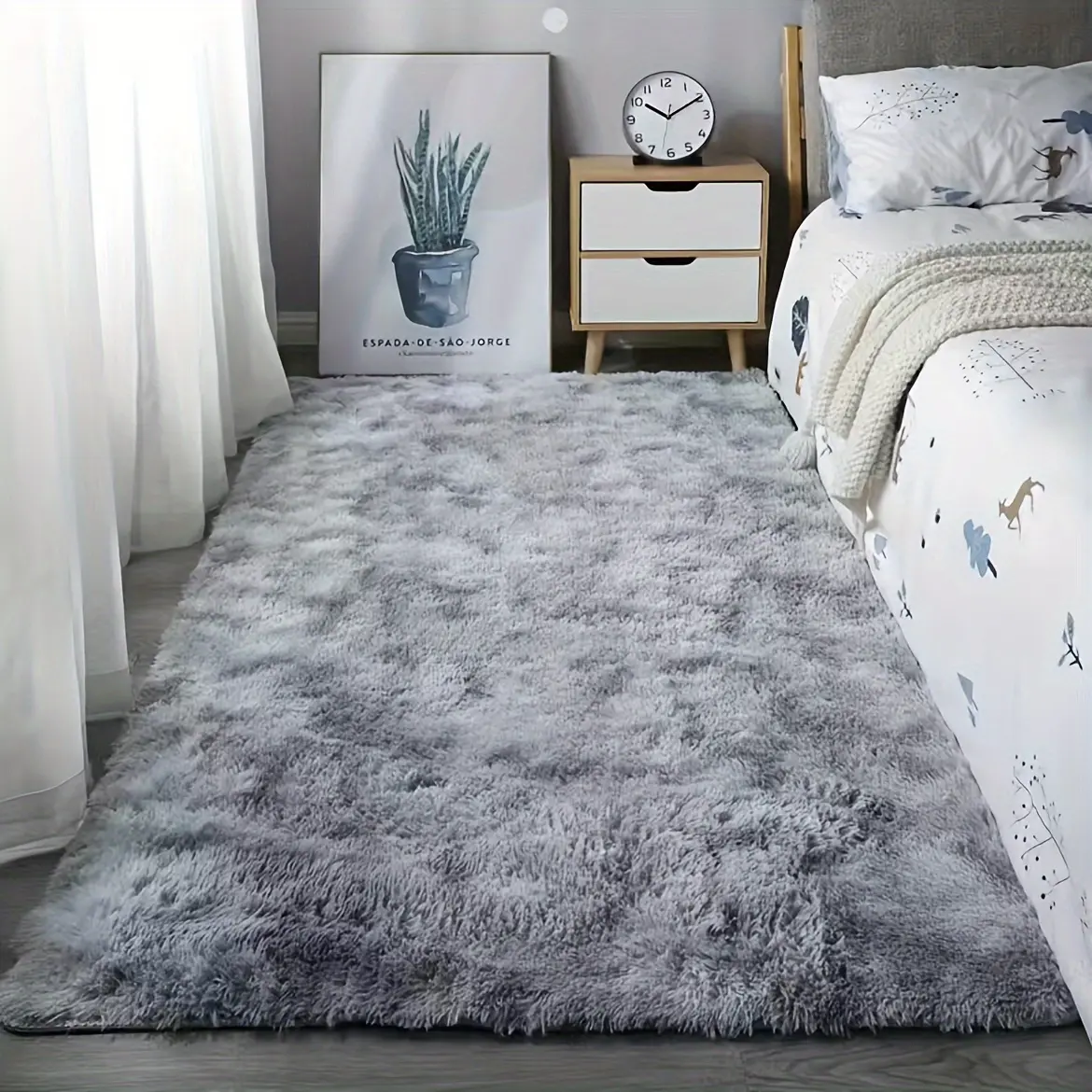 1PC Tie-Dye Shaggy Area Rug Ultra Soft Fluffy Faux Fur Plush Floor Mat Non-Slip Backing Thick Pile Shaggy Carpet Modern Accent Rug for Bedroom Living Room Nursery Dorm Home Decor Cozy Indoor Floor Rug in Multiple Colors Home Decor Essentials.Area rug