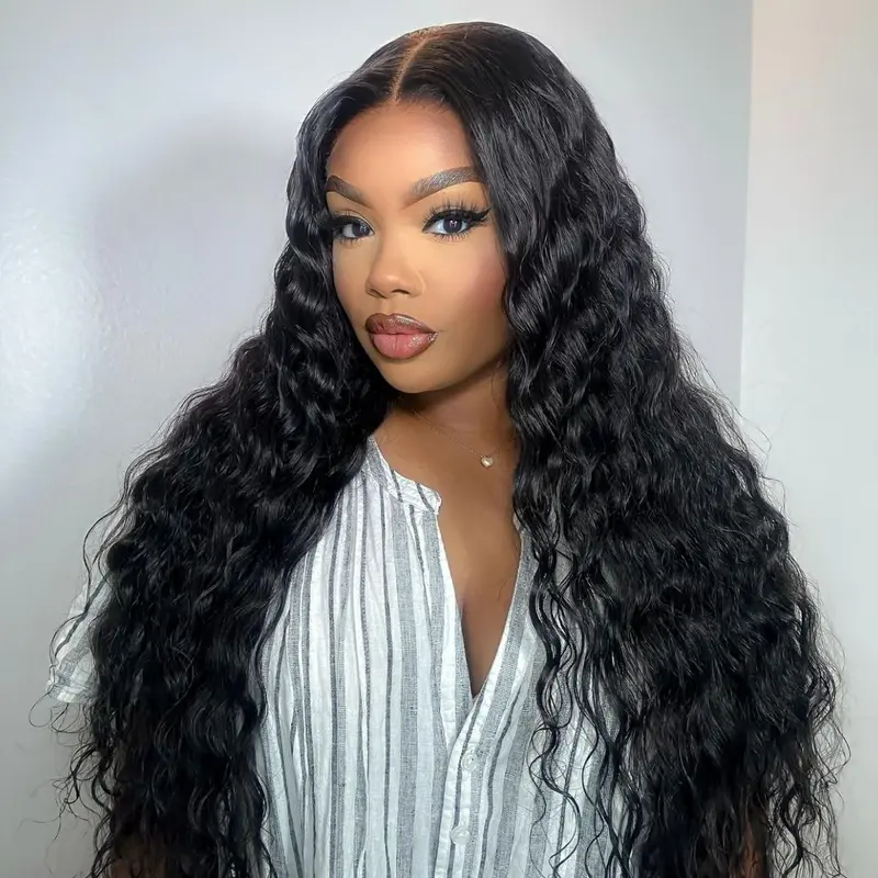 Hot Star Water Wave 13x6 HD Transparent Lace Front Wigs Human Hair 180% Density Human Hair Wigs for Women Pre Plucked with Baby Hair Natural Color