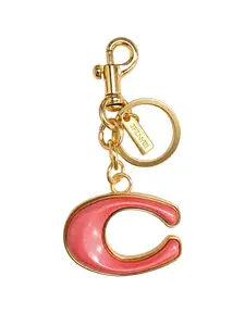 Large Size C Letter Bag Charm Keychain, Pink Enamel Gold Plated, Y2K Aesthetic Big Key Ring Pendant for Purse Backpack, Cute Bling Accessory for Women Girls
