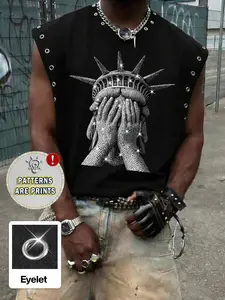 Men's Short Box Vest, Tank Top, Summer Vacation Loose Fit, Punk Rivet Metal Eyelet Craft, Diamond Effect Liberty Pattern, Y2K Style, Casual Streetwear