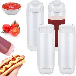 4 count Refillable Squeeze Bottles 20 oz Large Condiment Squeeze Bottle Inverted Plastic Tip Sauce Dispenser Bottle for Sauces Ketchup Sour Cream Self Sealing Syrup Dispenser for Restaurants(White)