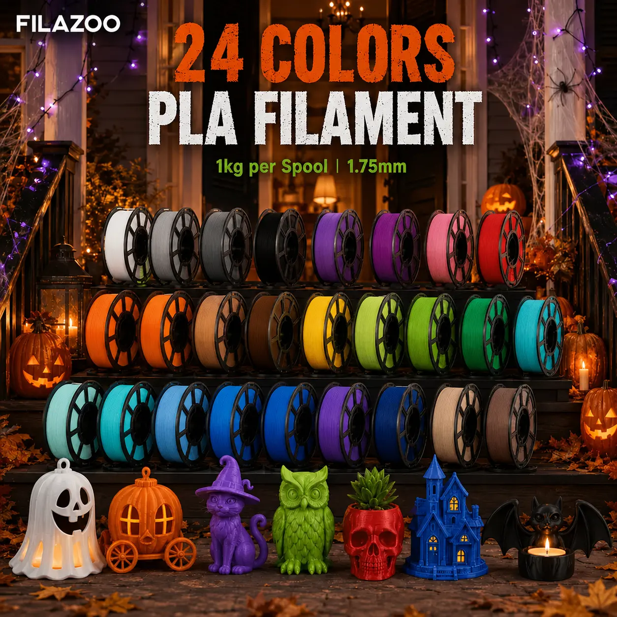 FILAZOO PLA Basic 3D Printer Filament 1.75mm 1KG Spool | Premium Solid Colors | High Speed Tangle-Free Smooth Extrusion | Compatible with Bambu Lab X1/P1S/A1, Creality Ender 3, FDM Printers