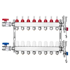 8-Branch Radiant Heat Manifold for Floor Heating System with 1/2" PEX Tubing, Eight-Zone Distribution Block, Brass Construction, Pressure Tested, Wall or Floor Mount, Easy Install, Includes Manifold Assembly and Hardware