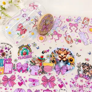 Random 20pcs UV DTF Packing and Cartoon Festival for Crafts Random Style Cup Stickers and Cup Lid Stickers Set Scrapbook Accessory Cute Scrapbooking