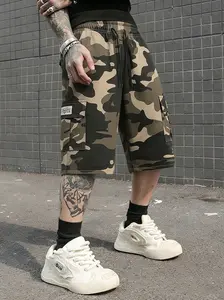 Men’s Camo Cargo Shorts, lightweight camouflage shorts with multiple pockets and an elastic drawstring waist, durable casual shorts for outdoor activities, hiking, work, and everyday wear., Fabric, Menswear, Mid Waist, Loose-Fit tiktokshopspringglowup,sum