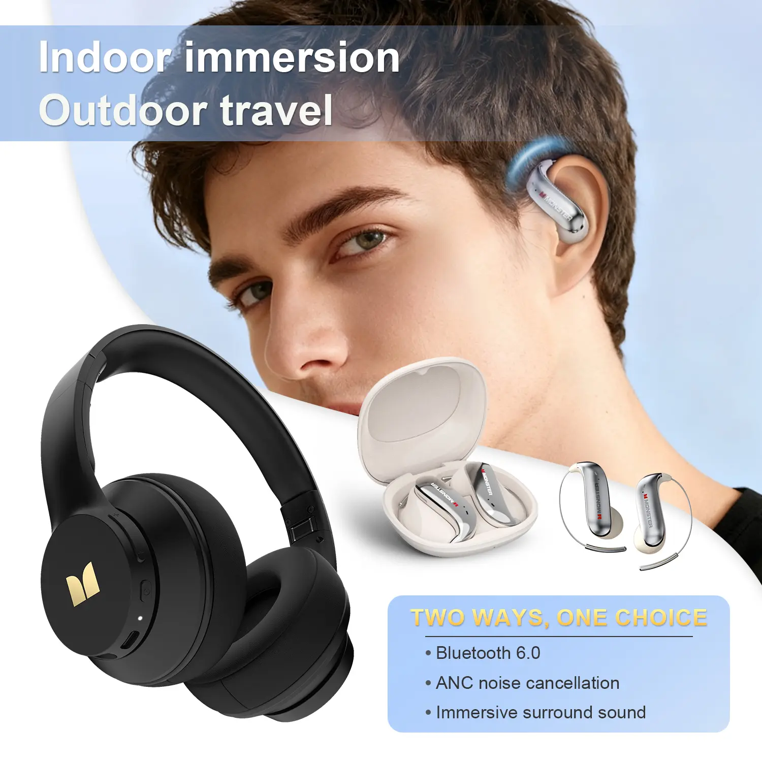 Black Headphone + White Earbuds