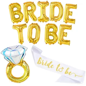 Gold Bride To Be Balloons Set - 32 Inch | Gold Bride BalloonsBachelorette Party Decorations | Engagement Ring BalloonBride To Be Decorations | Bride To Be SashBridal Shower Decorations