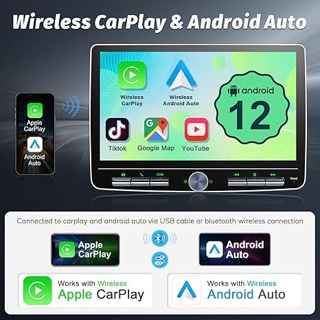 Double Din Car Stereo: 10 Inch Android Double Din Radio Head Unit Touch Floating Screen Compatible with Apple Carplay Android Auto, 8-Core 5.1 CHN Car Audio with Cam, AM/FM, Navi, SWC, MIC