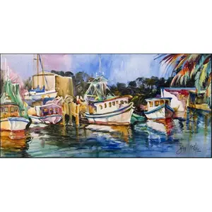 Carolines Treasures Shrimp Boats Warehouse Floor Mat - 28x58 in Indoor & Outdoor Runner, Fade Resistant, Action Back Felt, Anti-Skid, Black Binding Tape