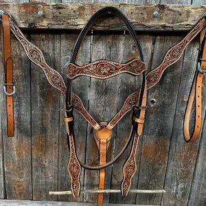 Light Oil Floral and Teal Dot Browband / One Ear Headstall and Breastcollar Tack Sets