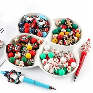 50pcs Christmas Beads Set, Silicone Beads, Focal Beads, Pumpkin Beads, Printed Beads, DIY Crafts, Pen Charms, Keychain Pendants