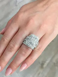 2 Pcs/Set Charm Sparkly Cubic Zirconia Ring For Women For Wedding Engagement Party Jewelry Valentine's Day Gift