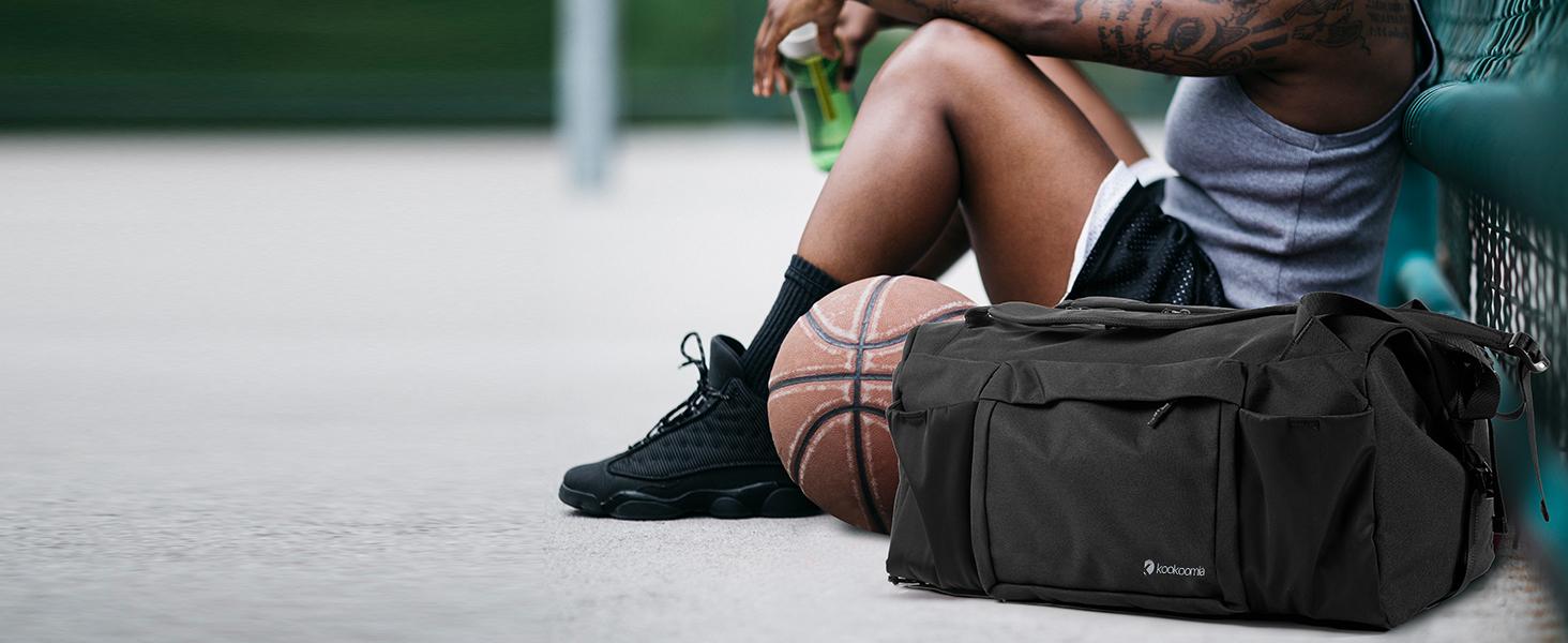 Kookoomia Gym Bag with Shoes Compartment and Wet Pocket Convertible Duffle Bag and Gym Backpack Waterproof Sports Bag with 2 Bottle Holders Multipurpose Weekender Overnight Backpack for Men