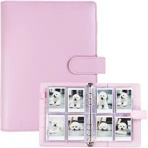 Pet Album A5 Pink PU Leather Binder with 30 Pack 4-Pocket Card Pages 6 Ring 240 Slot Magnetic Closure for Trading Cards & Polaroid Photos