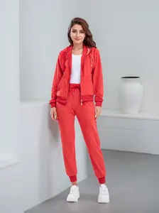 RED MARINE Women's Fleece Lined Zip-Up Hoodie Set - Cozy & Stylish Artificial Velvet Tracksuit for Ultimate Comfort