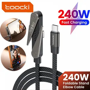 Toocki 240W Type C To Type C Super Fast Charging Data Sync Cable Foldable Phone Stand 90° USB C Elbow Gaming Charging Cable For Cellphone Smartphone iPhone 17/16/15 Series Samsung Xiaomi Laptop Tablet